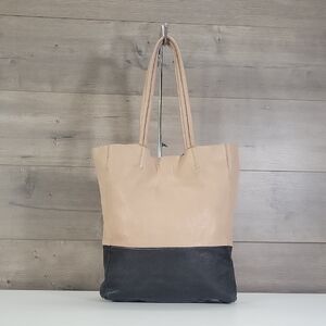 Wyatt Two-Tone Pale Pink and Black Leather Tote Bag